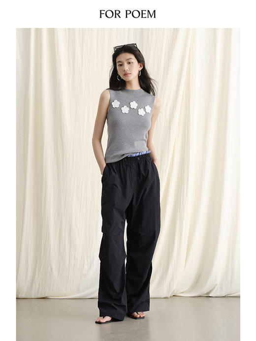 ForPoem 现货 24/SS原创设计花朵刺绣半高领修身针织无袖休闲背心 商品图1