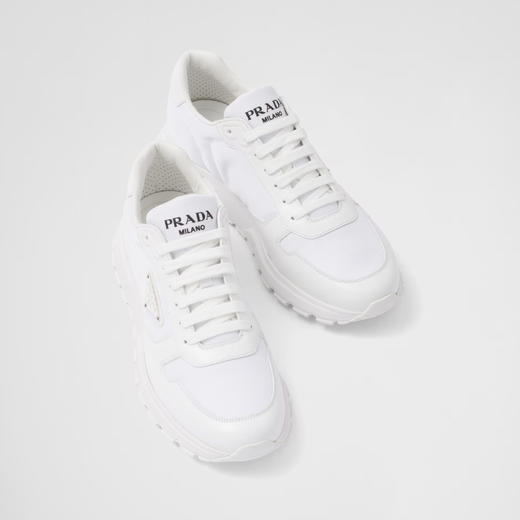 【二】PRADA 普拉达 男士珐琅三角形徽标休闲运动鞋 白色 2EE369 3LF5 F0009 商品图1