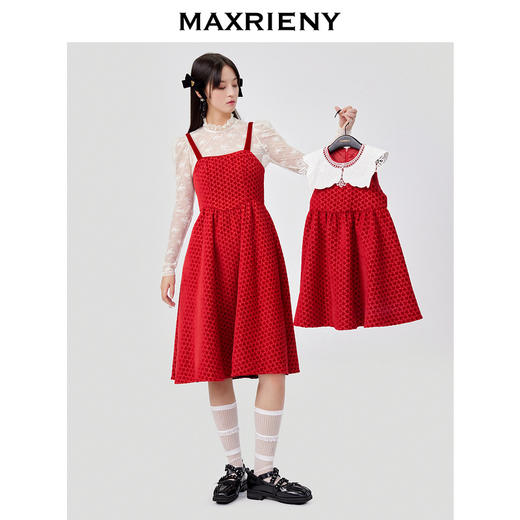 MAXRIENY女童装春款新年红无袖连衣裙翻领娃娃裙(货号:MK87DR001) 商品图1