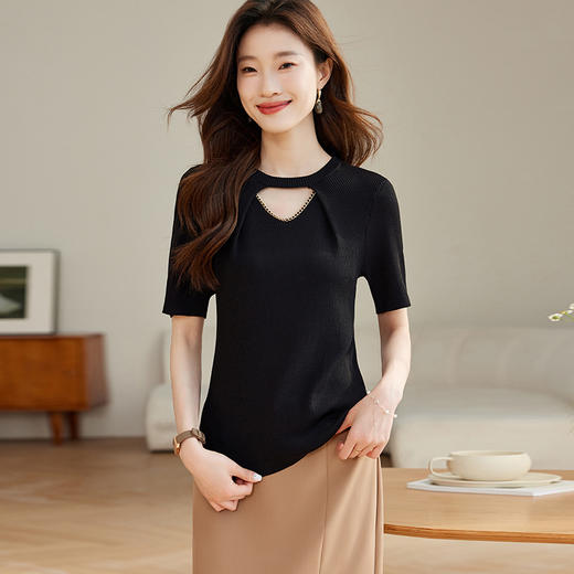 小众设计感，冰丝短袖薄针织弹力上衣CC-ML-3302 商品图2