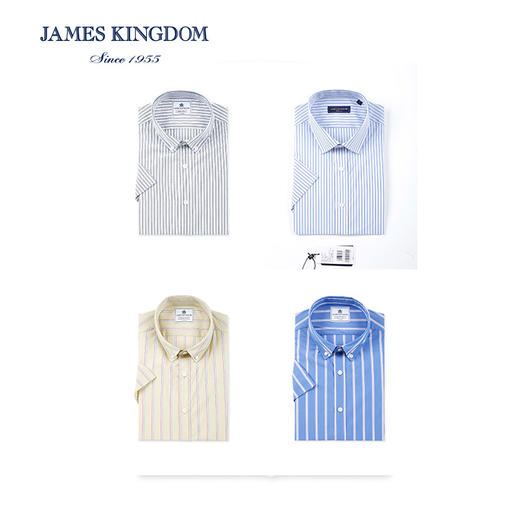 占姆士夏季棉质条纹衬衫男士短袖商务休闲半袖 商品图0