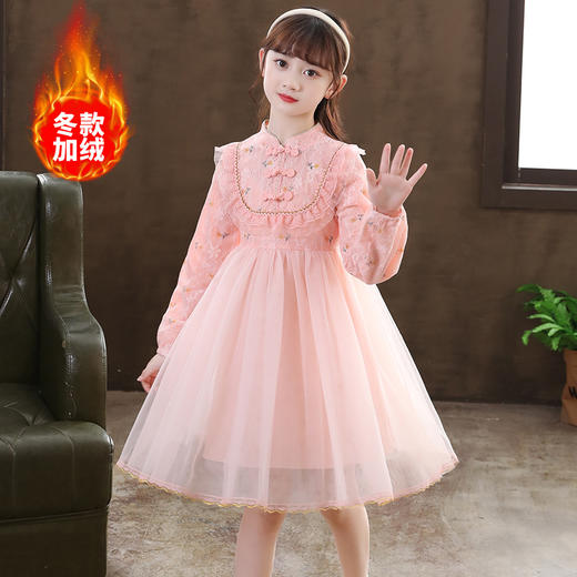 【古典韵味旗袍公主裙】女童连衣裙春秋装旗袍中国风儿童唐装公主网纱裙红色演出汉服裙子 商品图8