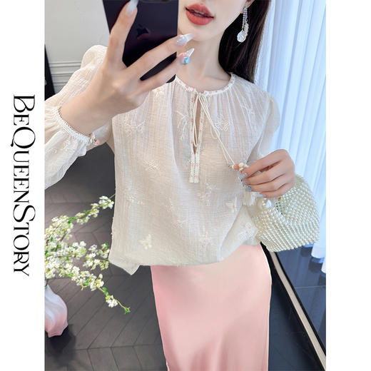 【大货，不退不换】  【宝月檀香】轻奢时髦气质复古舒适百搭圆领长袖上衣 商品图3