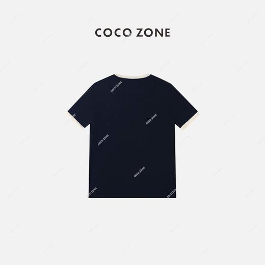 COCO ZONE 夏季字母短袖前幅绣花领子撞色T恤上衣 23C18467 商品图1