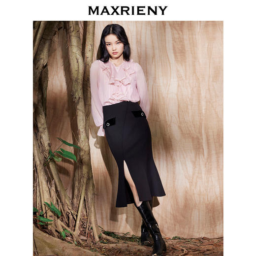 MAXRIENY黑桃钉珠鱼尾裙复古开叉半裙中长半身裙(货号:MC87SK815) 商品图1