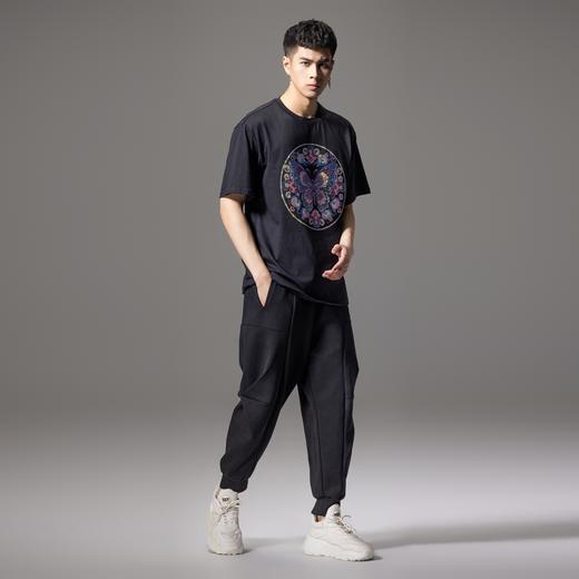 PINLI品立新中式2024夏季新款蝴蝶烫钻短袖T恤男士国潮休闲体恤衫BG242111066 商品图4