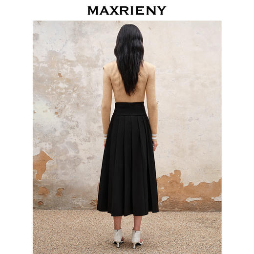MAXRIENY精致复古氛围感高腰百褶半裙秋冬裙子小众设计感(货号:MS88SK538) 商品图3