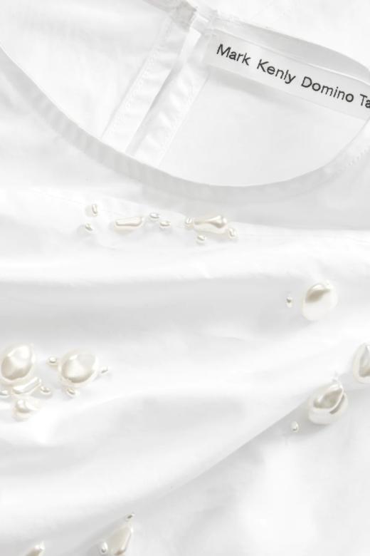 Mark Kenly Domino Tan 白色BEE缀珍珠领巾式衬衫 商品图8