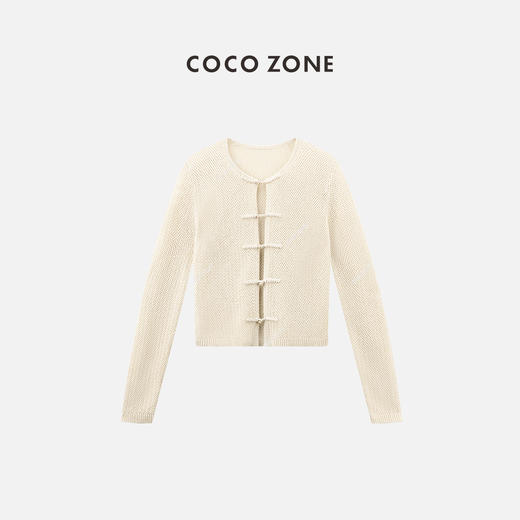 COCO ZONE莱塞尔棉混纺新中式盘扣针织衫圆领长袖上衣CC1A0597 商品图0