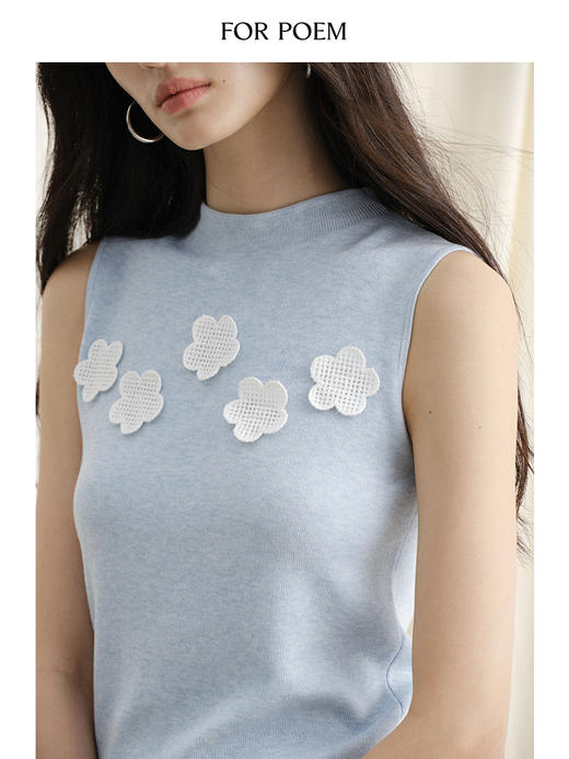 ForPoem 现货 24/SS原创设计花朵刺绣半高领修身针织无袖休闲背心 商品图3