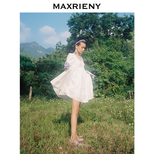 MAXRIENY蝴蝶仙子连衣裙夏白色方领娃娃短裙显瘦(货号:MC87DR323) 商品图2
