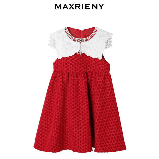 MAXRIENY女童装春款新年红无袖连衣裙翻领娃娃裙(货号:MK87DR001) 商品图4