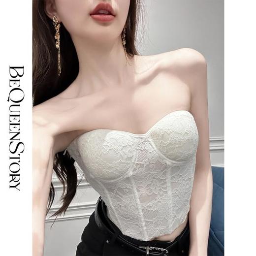 余潇潇【纯欲法则】纯欲感显瘦鱼骨胸衣性感百搭蕾丝抹胸背心 商品图4