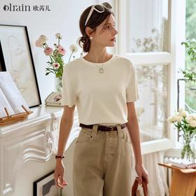 OLrain欧芮儿香草色短袖T恤女夏季2024年新款高级百搭宽松上衣