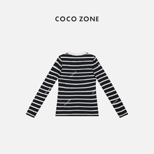 COCO ZONE2024条纹长袖T恤圆领开襟设计简约穿搭上衣24C10239 商品图1