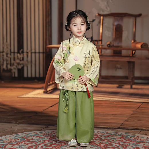 【千字荷花兄妹套装 】男童汉服春秋2024新款儿童国风唐装女童古风套装宝宝薄款中式服装 商品图3