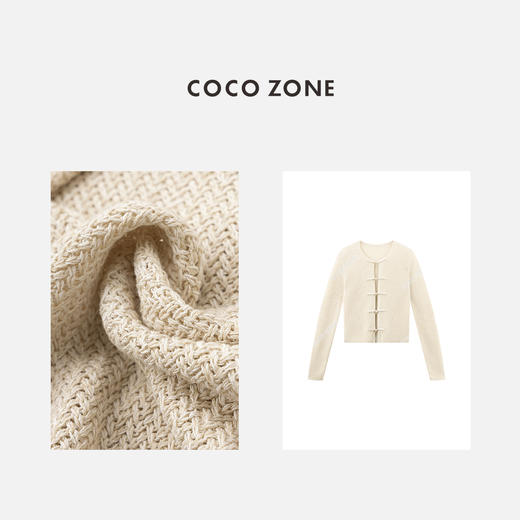 COCO ZONE莱塞尔棉混纺新中式盘扣针织衫圆领长袖上衣CC1A0597 商品图2