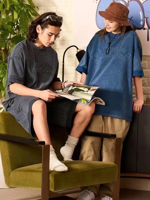 帆船 春夏 雪花重水洗 刺绣字母 复古做旧 圆领短袖T恤 男女休闲 4色 NT-2690 商品图1