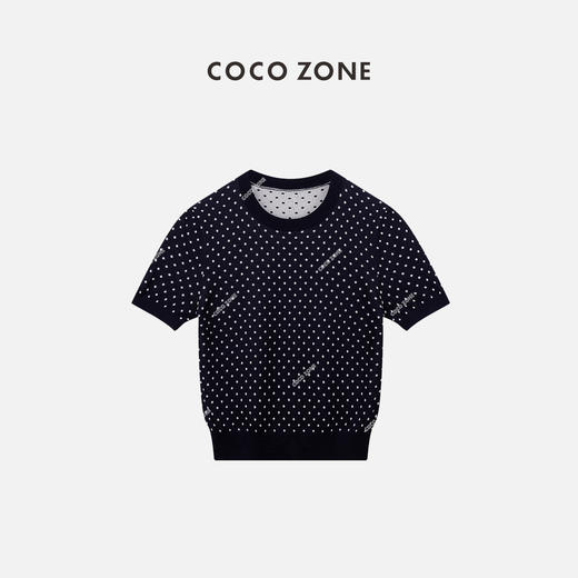 COCO ZONE2024高级设计感波点短袖针织衫时尚圆领上衣CC1B0792 商品图0