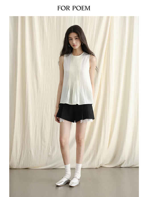 ForPoem 现货 24/SS原创设计文艺风天丝亚麻风琴褶无袖背心上衣 商品图3