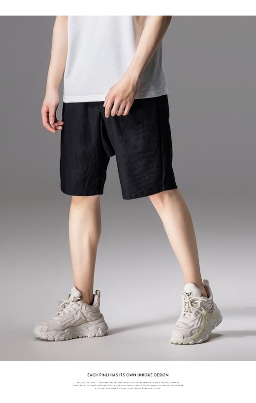 PINLI品立夏季新款肌理针织直筒短裤潮牌男士黑色休闲五分裤B242117054 商品图6
