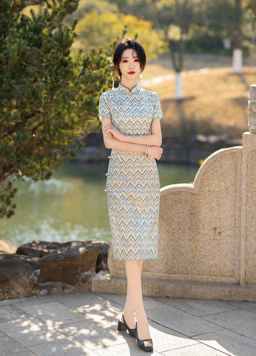 2024夏季年轻气质短袖蕾丝复合中长日常淑女修身旗袍ZA- 82295 商品图7