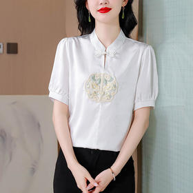 新中式国风刺绣，盘扣短袖复古衬衣KQL-A83N6984