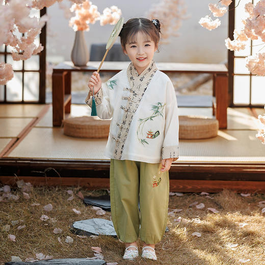 【竹林清风兄妹套装】汉服男童春秋款洋气儒雅国学服套装古风宝宝春季唐装演出服两件套 商品图2