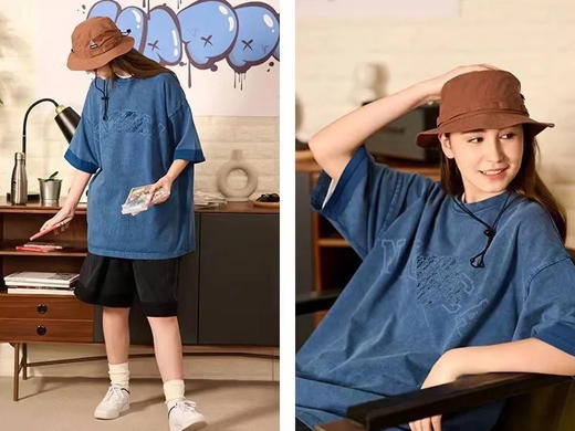 帆船 春夏 雪花重水洗 刺绣字母 复古做旧 圆领短袖T恤 男女休闲 4色 NT-2690 商品图8