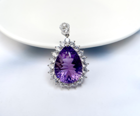 S925紫水晶吊坠-全包水滴19*27