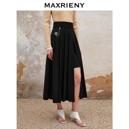 MAXRIENY精致复古氛围感高腰百褶半裙秋冬裙子小众设计感(货号:MS88SK538) 商品图2