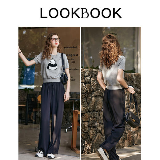 OLrain欧芮儿浅灰色针织衫女春夏2024年新款趣味熊猫短袖套头衫 商品图4