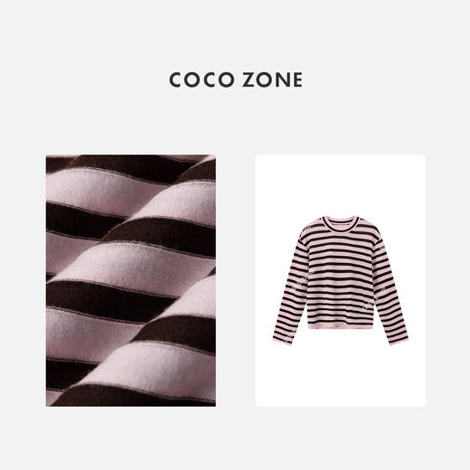 COCO ZONE2024春季百搭圆领长袖毛针织衫条纹短款上衣CC1A0377 商品图2