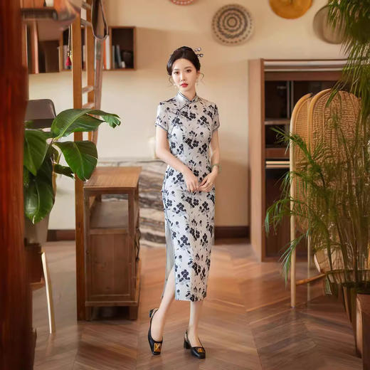 2024春季新款丝绸双层长日常修身素雅气质宴会旗袍ZA-5229 商品图3