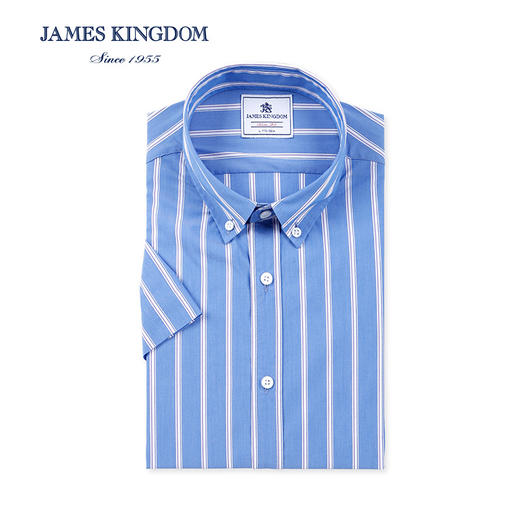 占姆士夏季棉质条纹衬衫男士短袖商务休闲半袖 商品图3