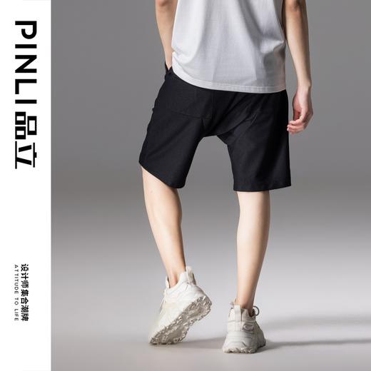 PINLI品立夏季新款肌理针织直筒短裤潮牌男士黑色休闲五分裤B242117054 商品图2
