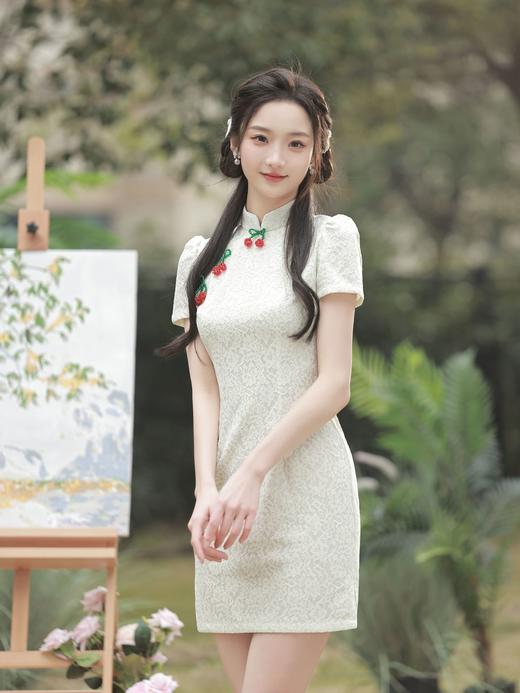 白色小樱桃复合蕾丝旗袍YM2711 商品图0