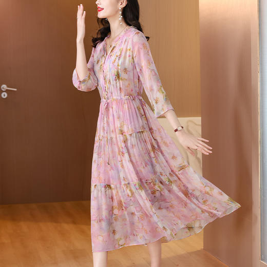 AHM-6001法式温柔风甜美粉色简约时尚百搭减龄大摆裙 商品图1