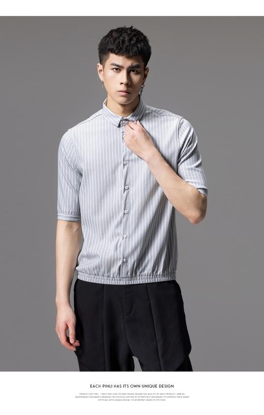 PINLI品立2024夏季新款男士尖领休闲条纹中袖衬衫上衣B242113065 商品图6