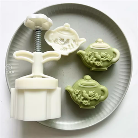 厨刻 手压式食品模具 【65g梅花茶壶】1模具+1花片 手工绿豆糕月饼模具