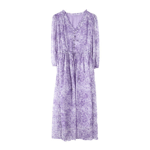 AHM-8125法式温柔风紫色碎花连衣裙新款时尚洋气甜美减龄中长裙 商品图4