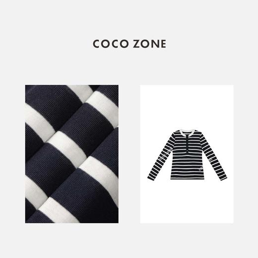 COCO ZONE2024条纹长袖T恤圆领开襟设计简约穿搭上衣24C10239 商品图2