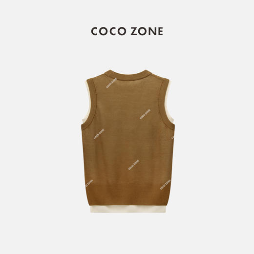COCO ZONE2024时尚假两件圆领无袖针织衫纯色套头上衣CC2B0543 商品图1