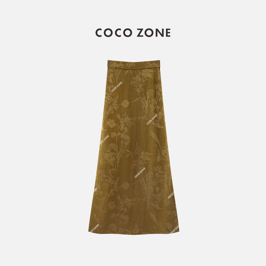 COCO ZONE2024新中式国风提花半身裙时尚中长款a字裙CC1A0444 商品图0