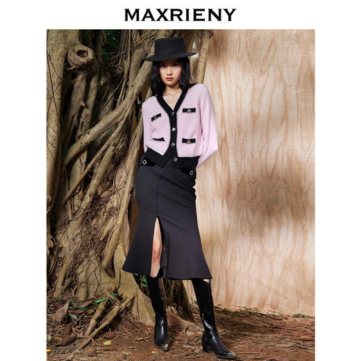 MAXRIENY黑桃钉珠鱼尾裙复古开叉半裙中长半身裙(货号:MC87SK815) 商品图2