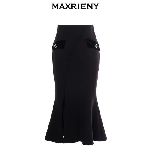 MAXRIENY黑桃钉珠鱼尾裙复古开叉半裙中长半身裙(货号:MC87SK815) 商品图4