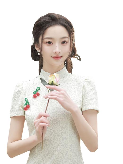 白色小樱桃复合蕾丝旗袍YM2711 商品图4