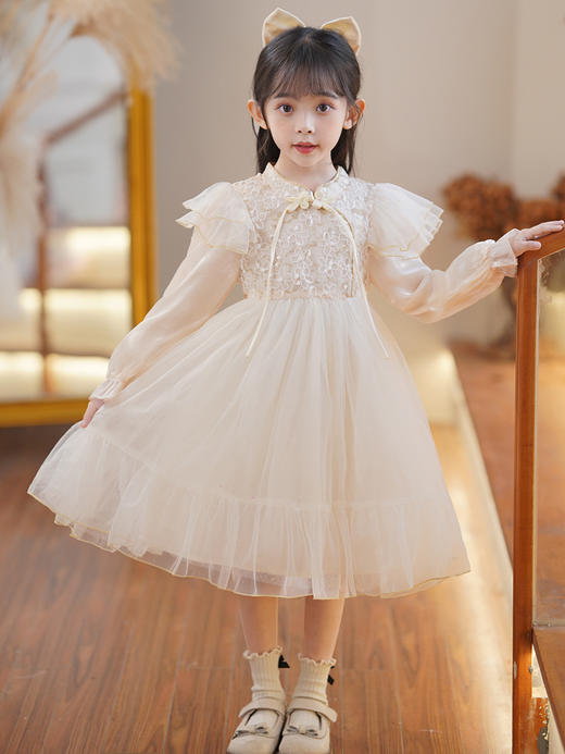【珠片绣花旗袍公主裙】女童新款连衣裙春装洋气宝宝旗袍公主裙长袖儿童新中式礼服蓬蓬裙 商品图3