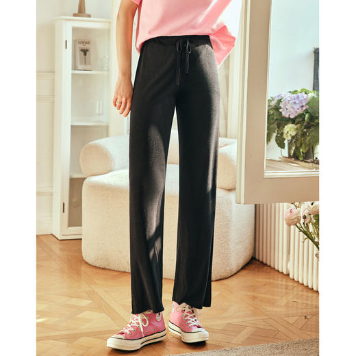 OLrain欧芮儿法式冰丝休闲裤女春季2023年新款直筒阔腿薄款针织裤 商品图8