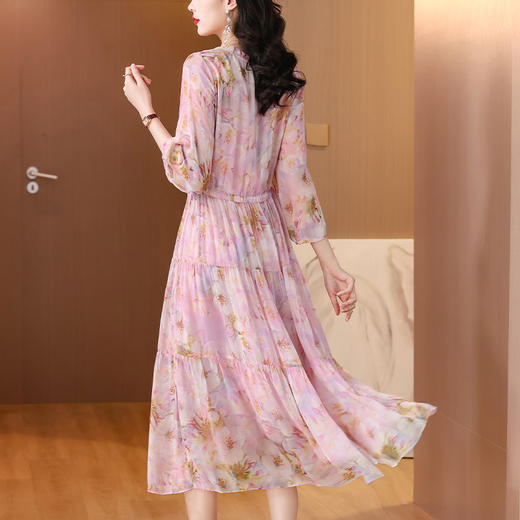 AHM-6001法式温柔风甜美粉色简约时尚百搭减龄大摆裙 商品图3